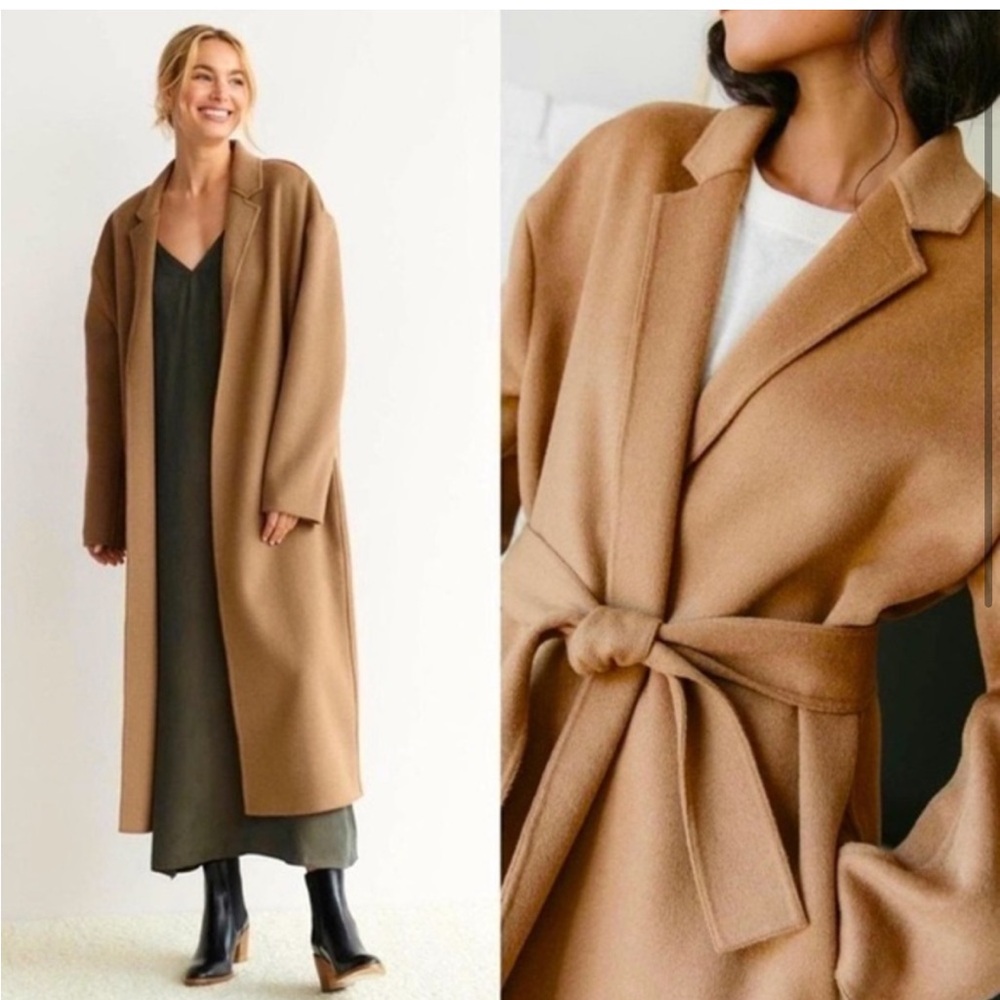 NWT Jenni Kayne Cashmere Overcoat Camel size XXL‎ MIDI LENGTH WITH BELT OPEN